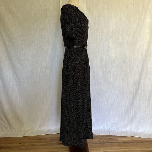 Vtg 90’s Dana Buchman Silk Black Polka Dot Midi Shirt Dress Size 14 Classic NOS - Picture 5 of 9